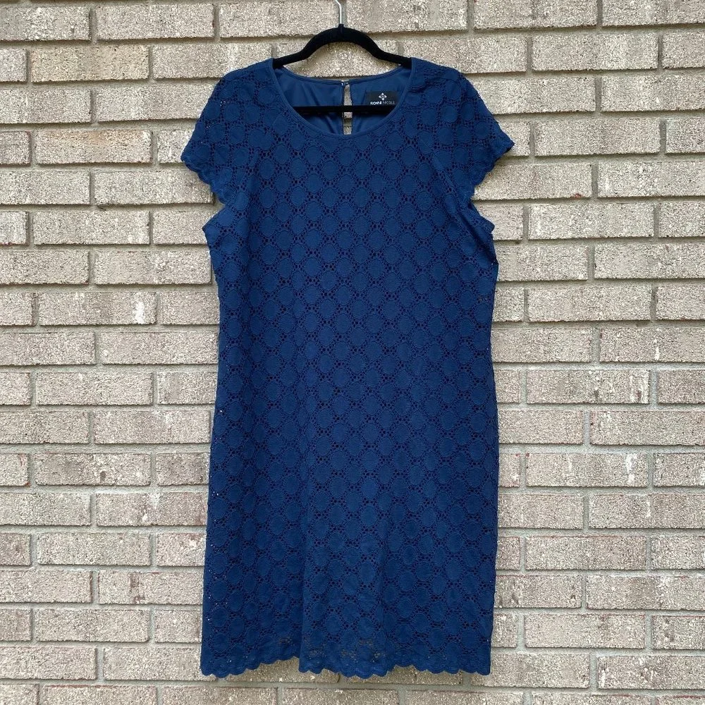RONNIE NICOLE Blue Lined Short Sleeve Dress XL - Picture 2 of 9